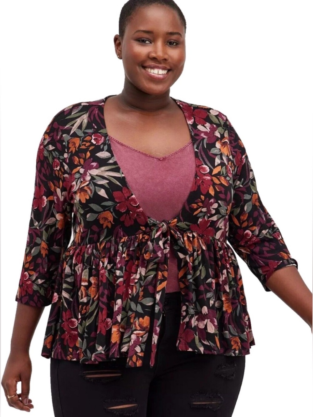 Torrid tie front v neck cardigan 3/4 sleeves fall autumn stretch 5X